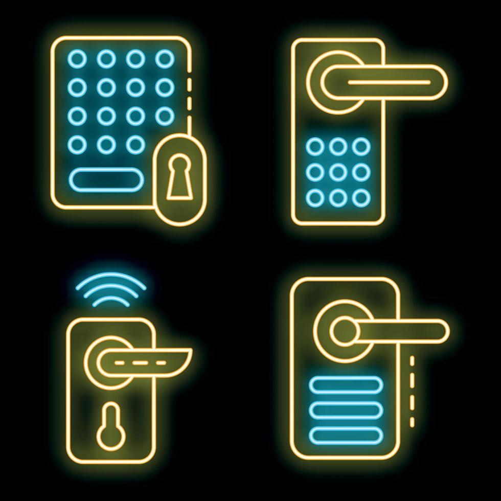 conjunto de iconos de cerradura de puerta inalámbrica neón vectorial vector