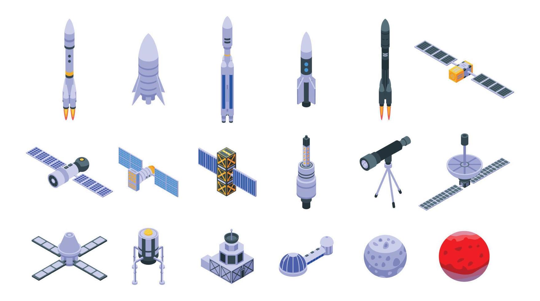 Space station icons set, isometric style vector