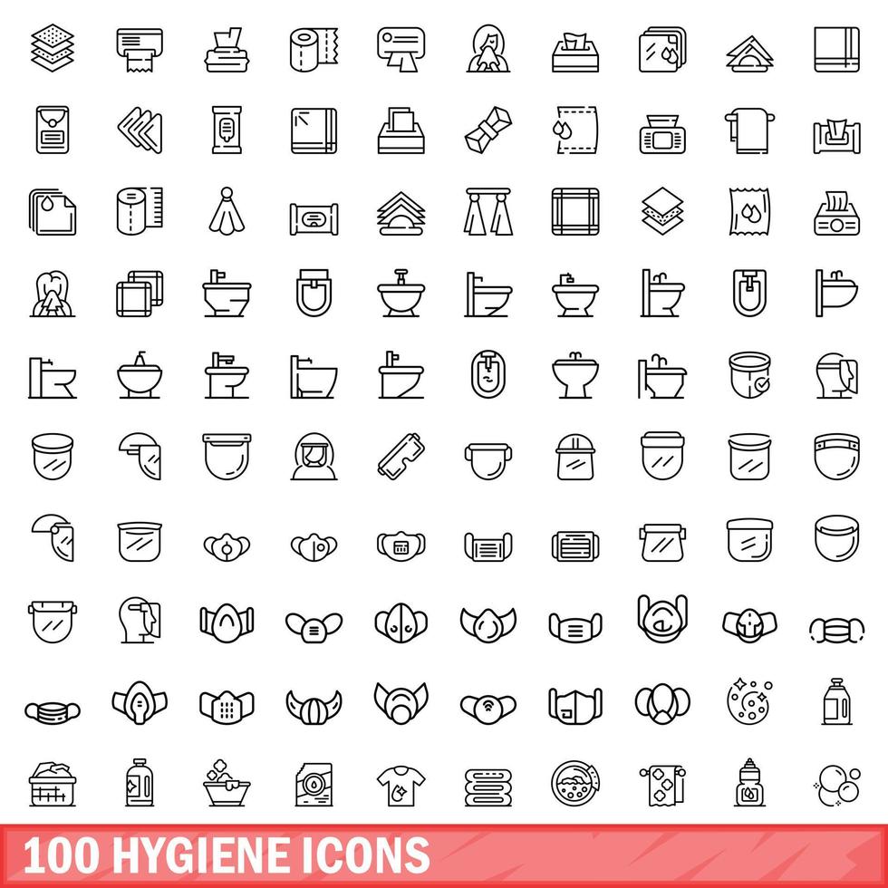 100 iconos de higiene, estilo de esquema vector