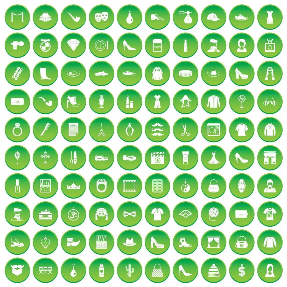 100 stylist icons set green circle vector