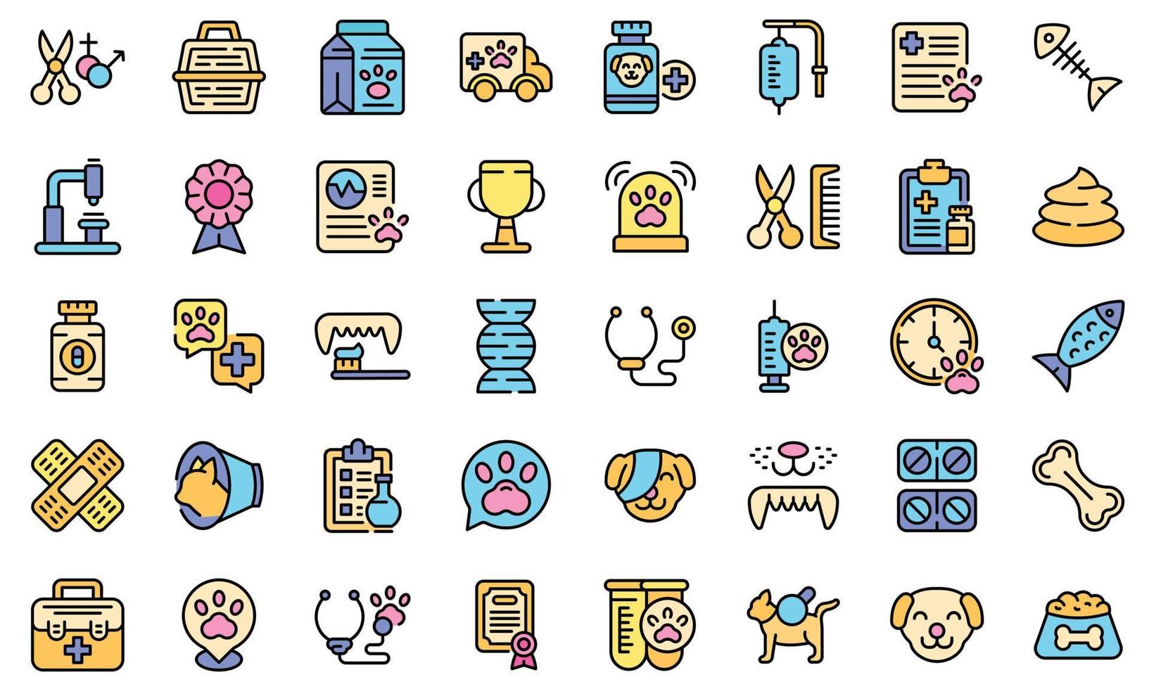 Veterinary clinic icons set line color vector