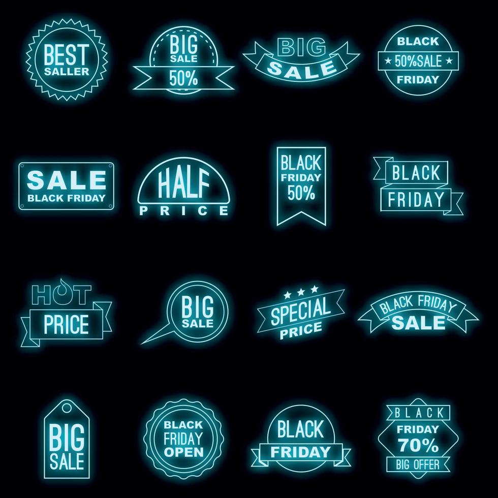 Black Friday icons set vector neon