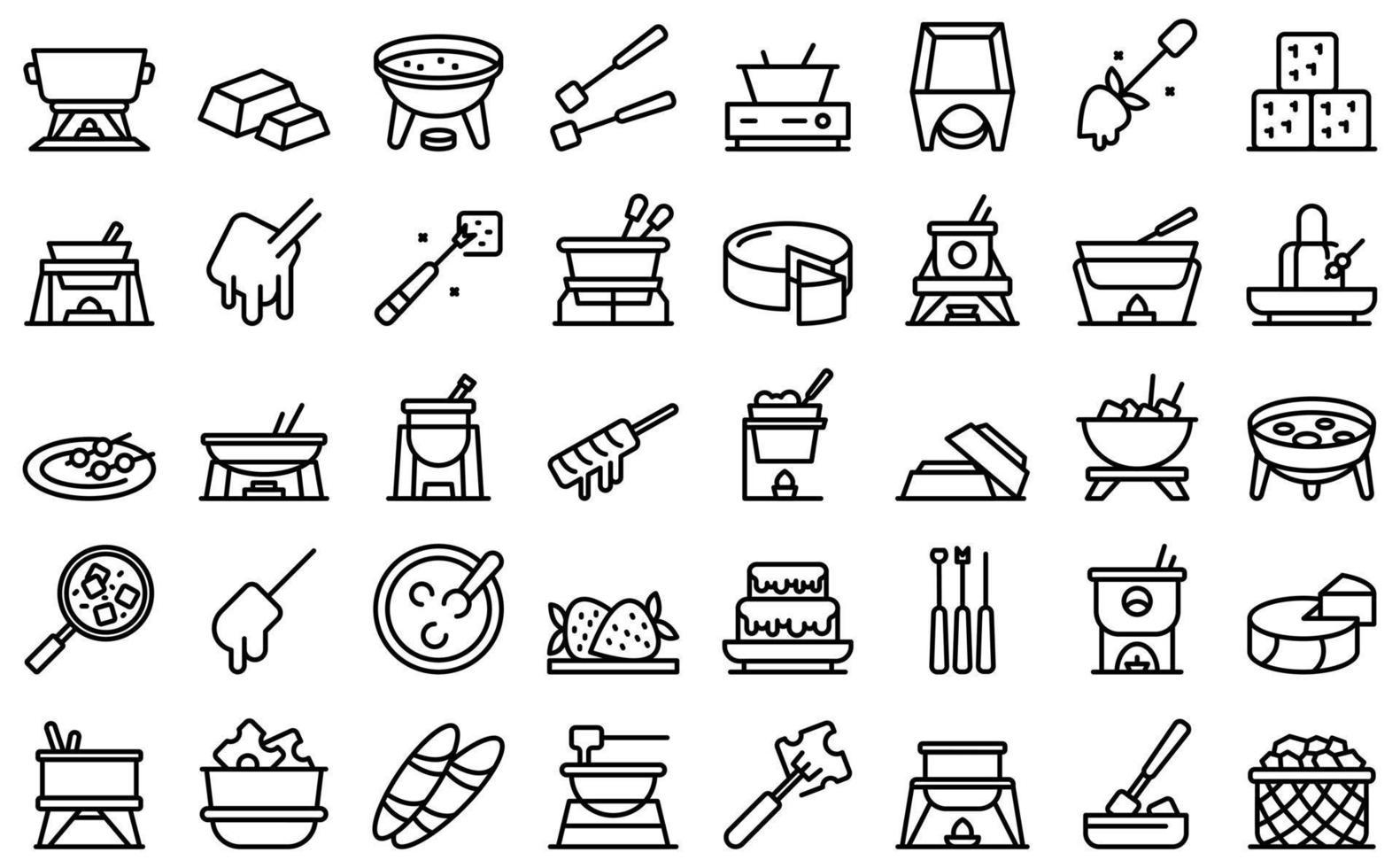 Fondue icons set outline vector. Cheese melted vector