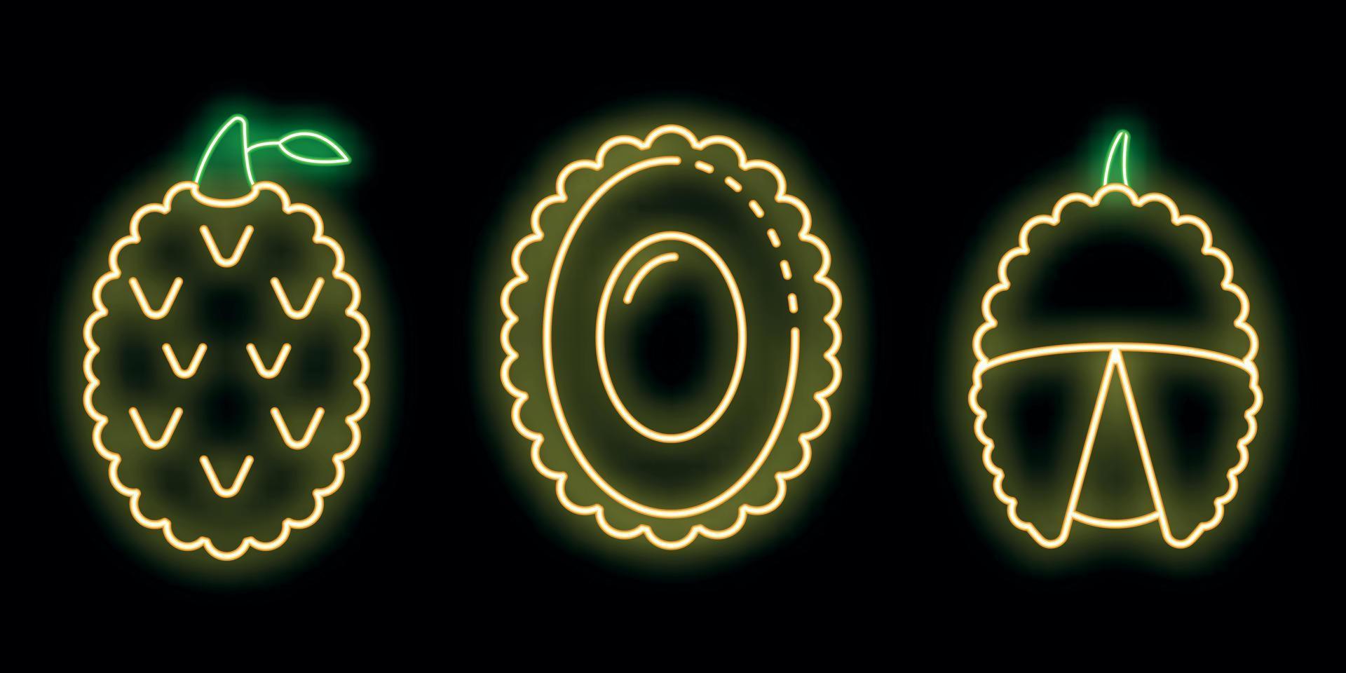 Lychees icons set vector neon