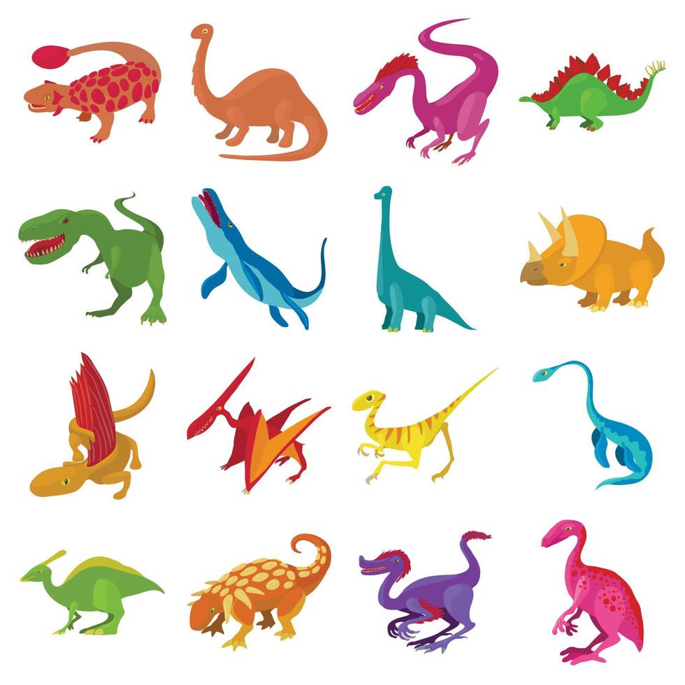 Dinosaur icons set, cartoon style vector