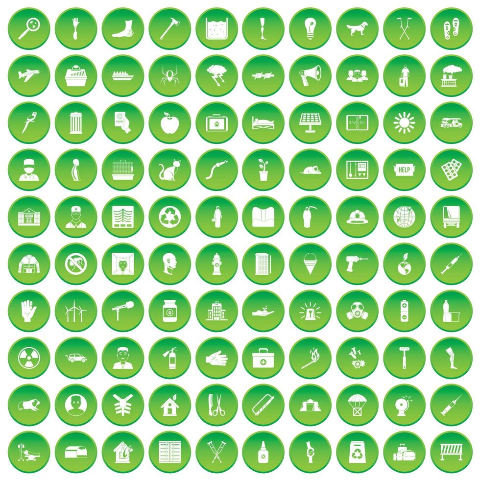 100 iconos de ayuda establecer círculo verde vector