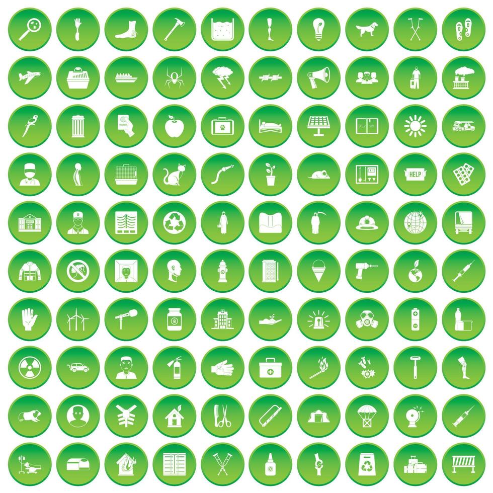 100 help icons set green circle vector