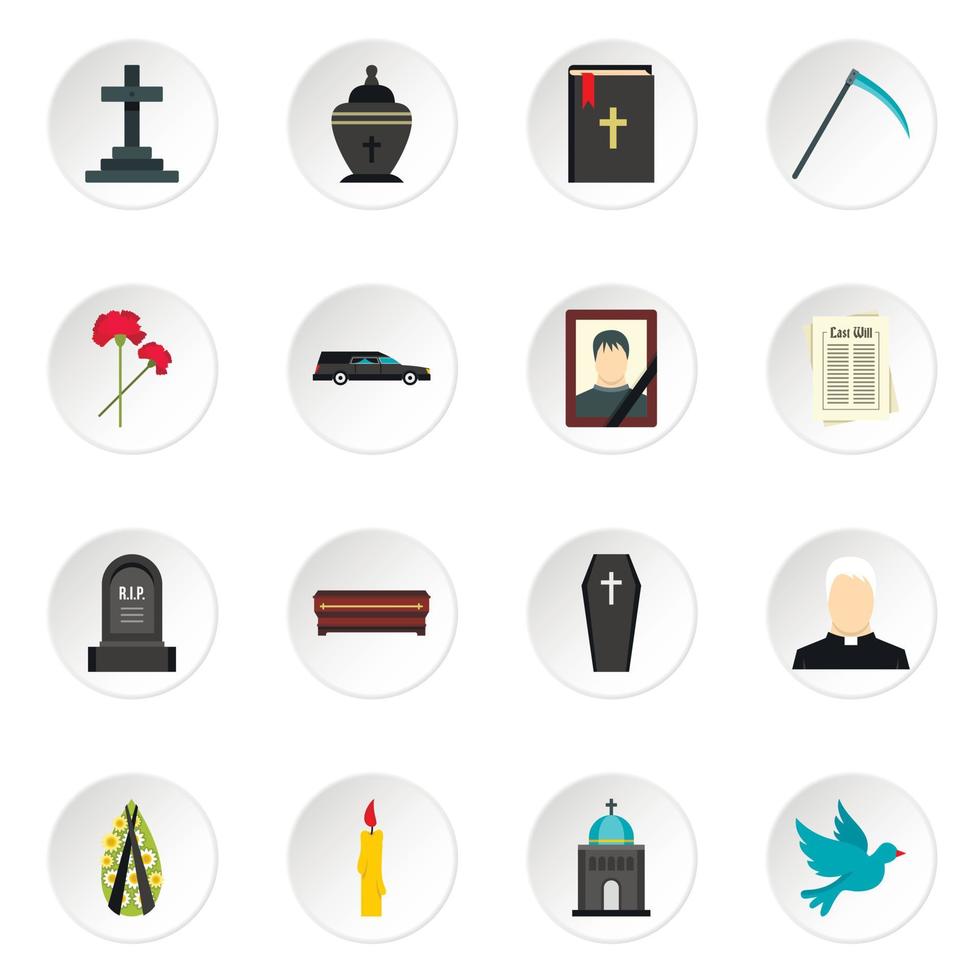 Funeral set flat icons vector