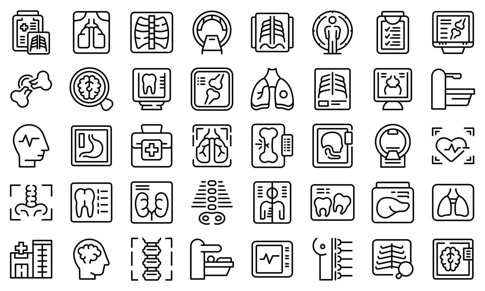 X-ray examination icons set outline vector. Hospital room vector