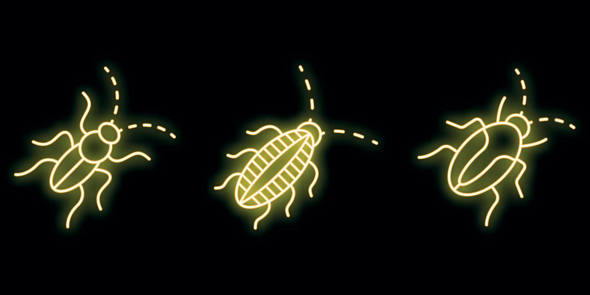 Cockroach icons set vector neon