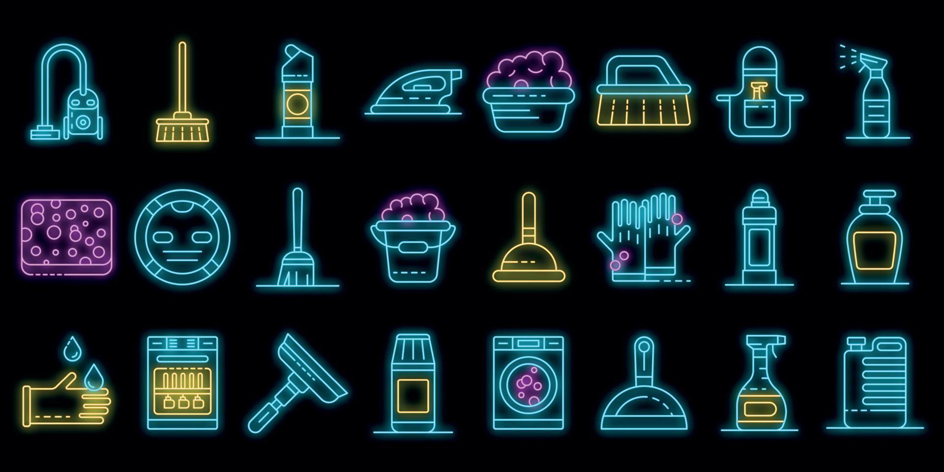 Cleaner equipment icons set vector neon