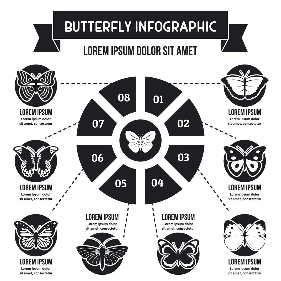 concepto de infografía mariposa, estilo simple vector