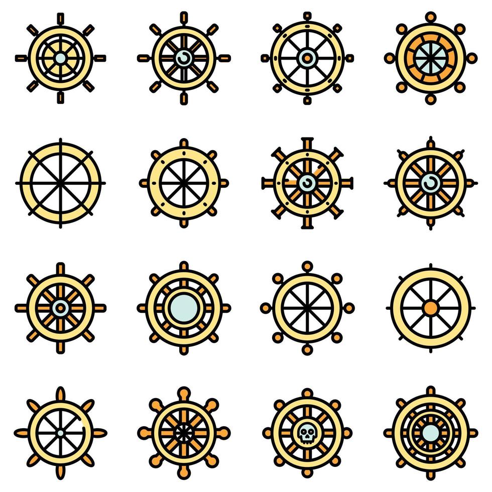 barco, rueda, iconos, conjunto, vector, plano vector