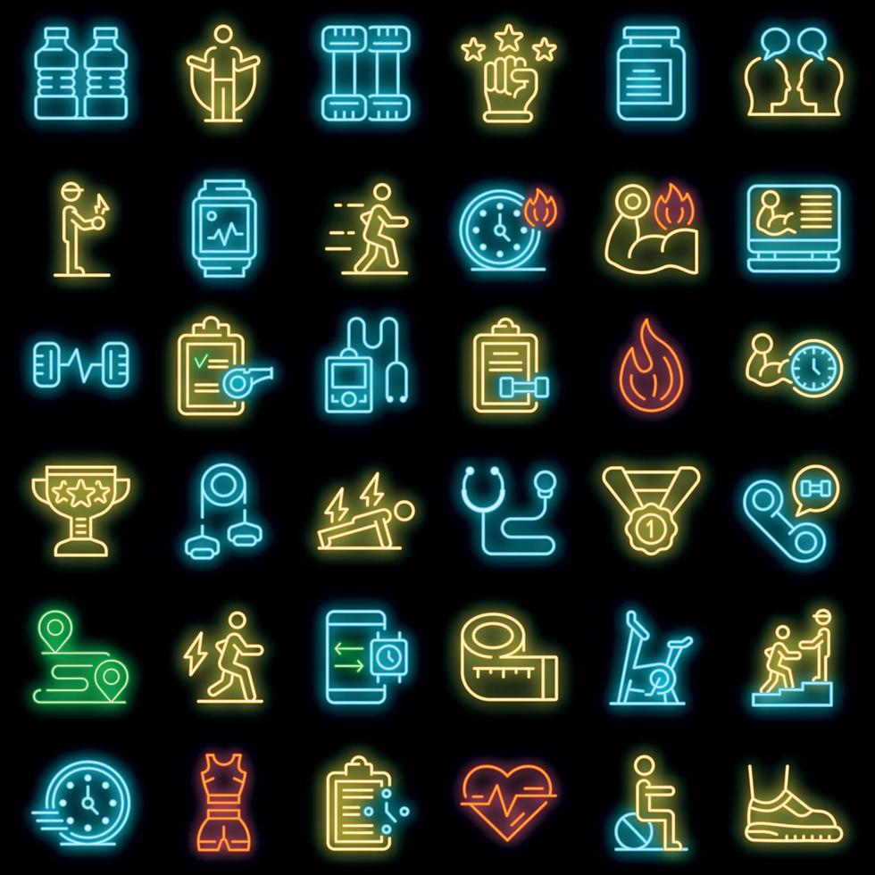 Personal trainer icons set vector neon