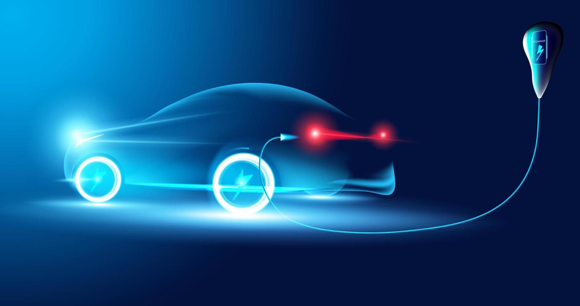 Abstract speed electric cars In the illustration, electric cars are powered by electric energy. Future energy.on blue background vector
