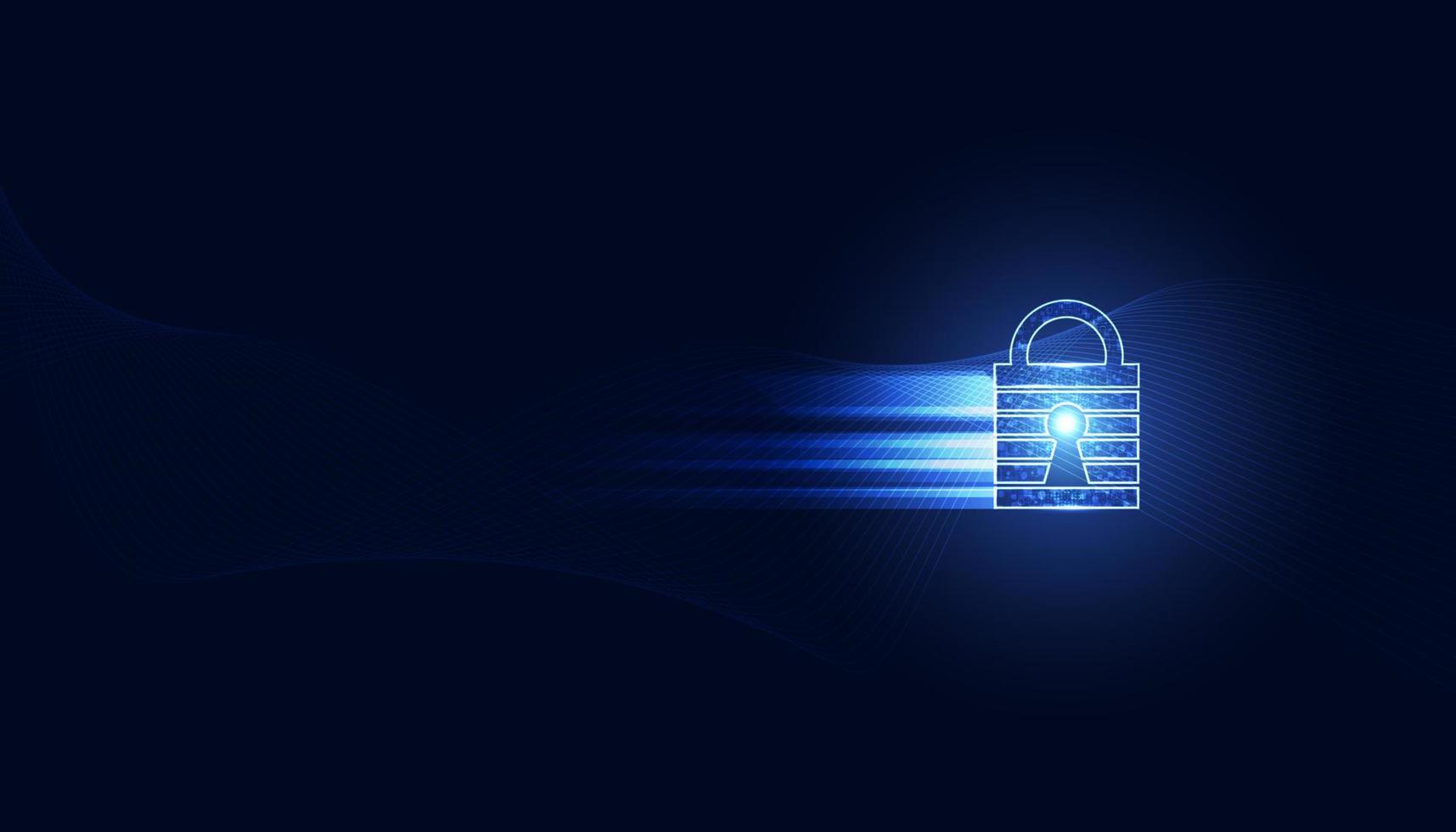 Abstract technology cyber security privacy information network concept padlock protection digital network internet link on hi tech blue future background vector