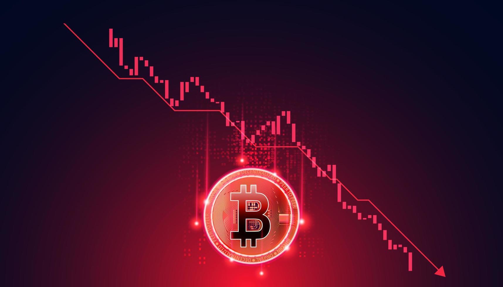 bitcoin está en una imagen de tendencia bajista en el fondo, concepto de finanzas descentralizadas vector