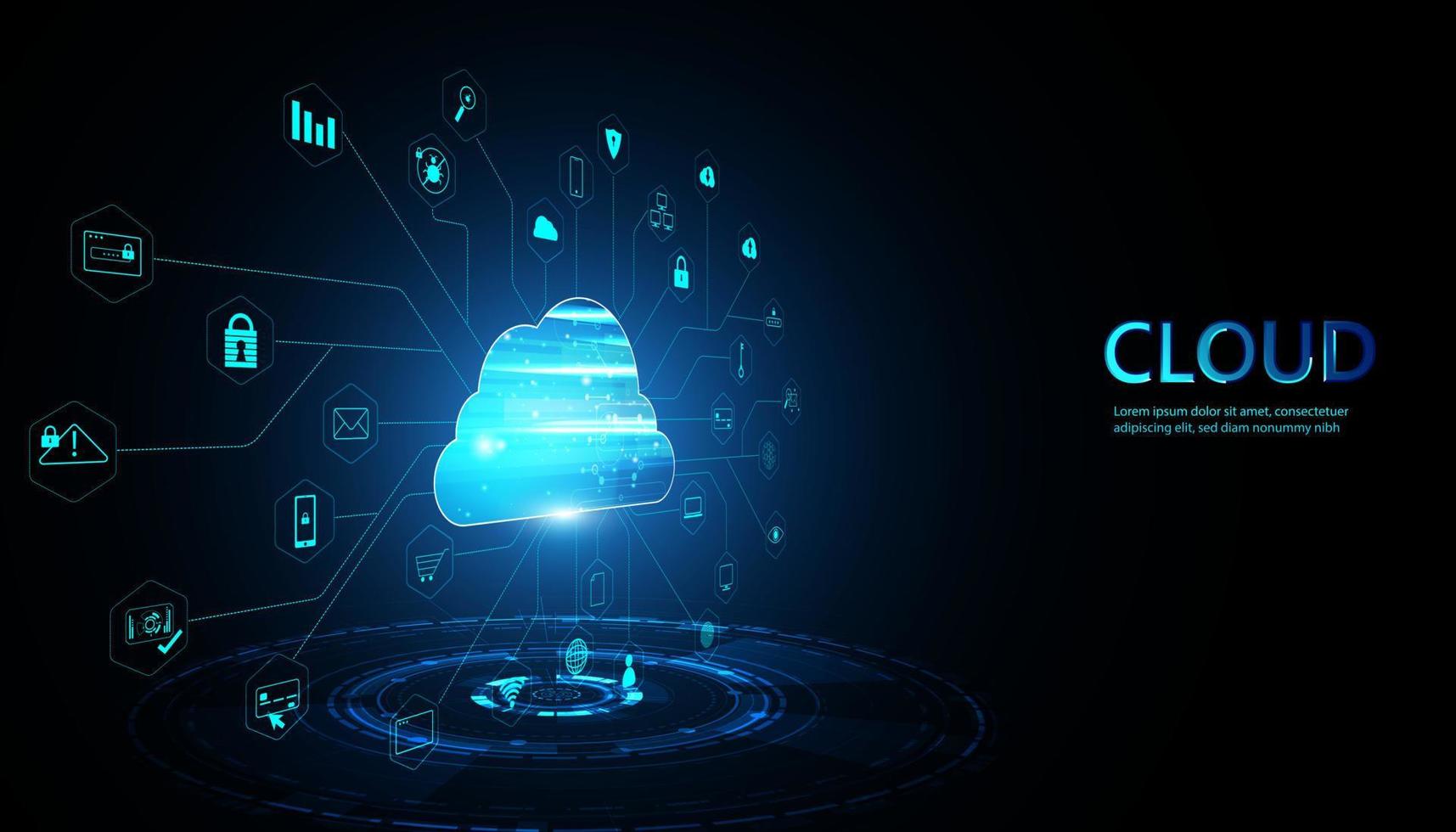 Abstract cloud technology with big data and interface concept Connection by collecting data in the cloud With large data storage systems on hi tech background. vector