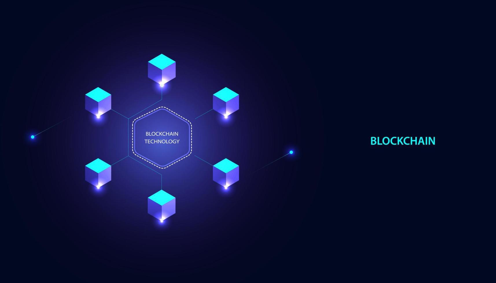 Abstract blockchain technology cryptocurrency and fintech square cube crypto operations Connect block, data transmission, new technology system, Vector illustration.