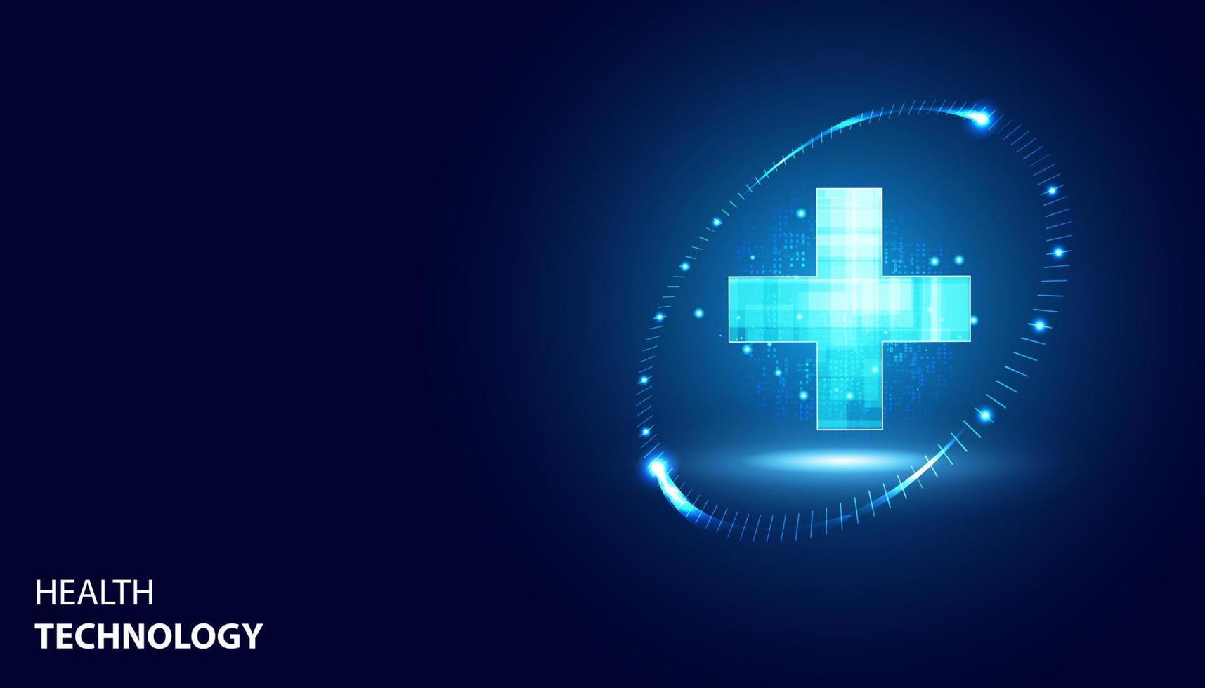 Abstract health science consist health plus circle digital technology concept  modern medical on hi tech future blue background. vector