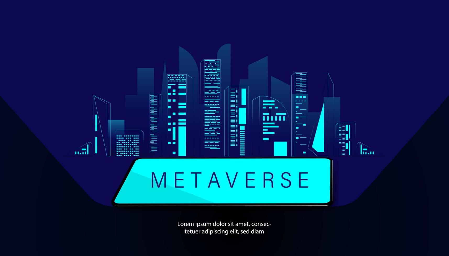 Abstract Metaverse Smart city Virtual reality Concept phone blue light of Future digital technology metaverse connected to the virtual space on a modern background. vector