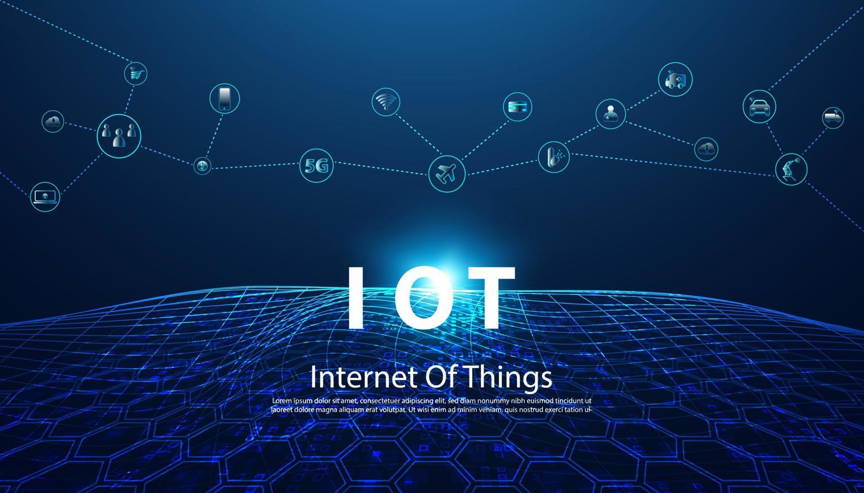 resumen internet de las cosas concepto ciudad 5g.iot internet de las cosas comunicación red innovación tecnología concepto icono. conectar dispositivos inalámbricos y tecnología de innovación de redes. vector