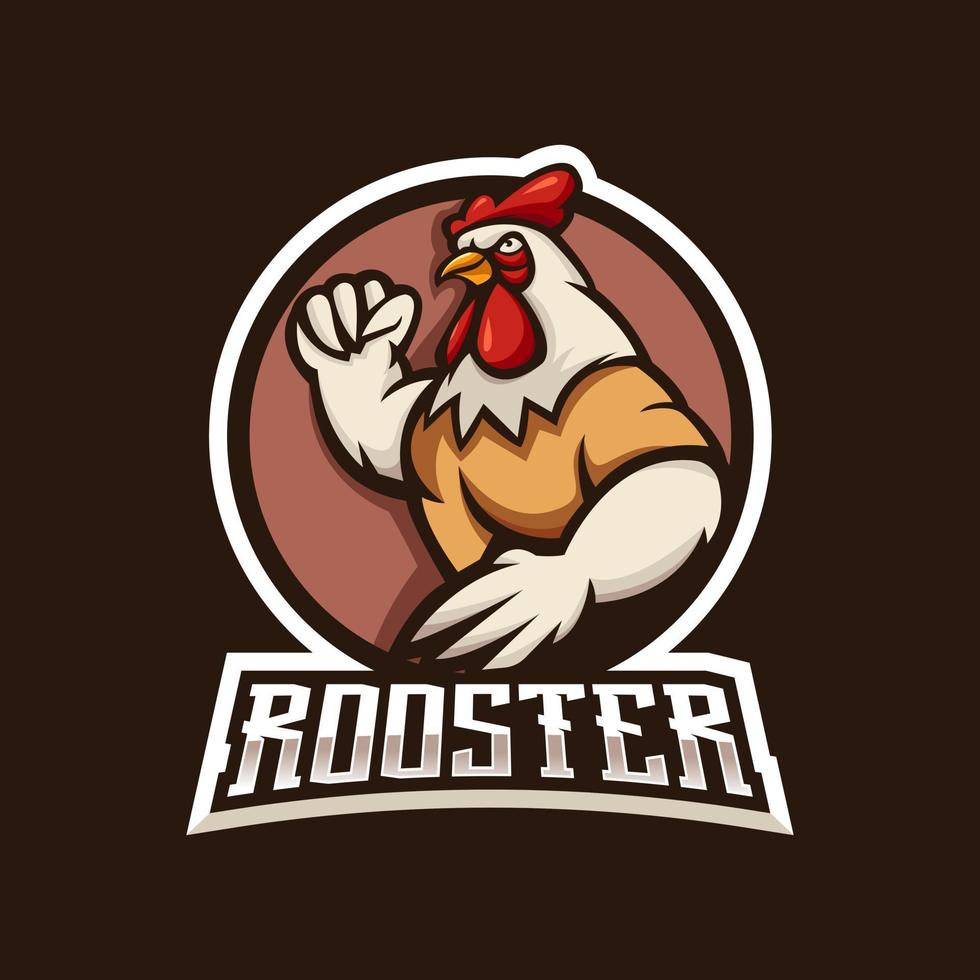 diseño del logotipo de la mascota del gallo de pollo para el equipo y los deportes de la granja del restaurante de pollo frito vector