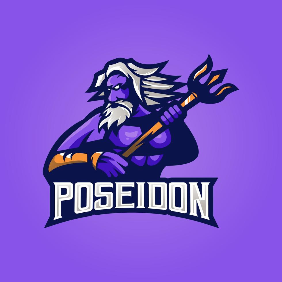 vector de diseño del logotipo de la mascota poseidón con un estilo de concepto de ilustración moderno para la impresión de insignias, emblemas y camisetas. ilustración de poseidón con tridente para esport