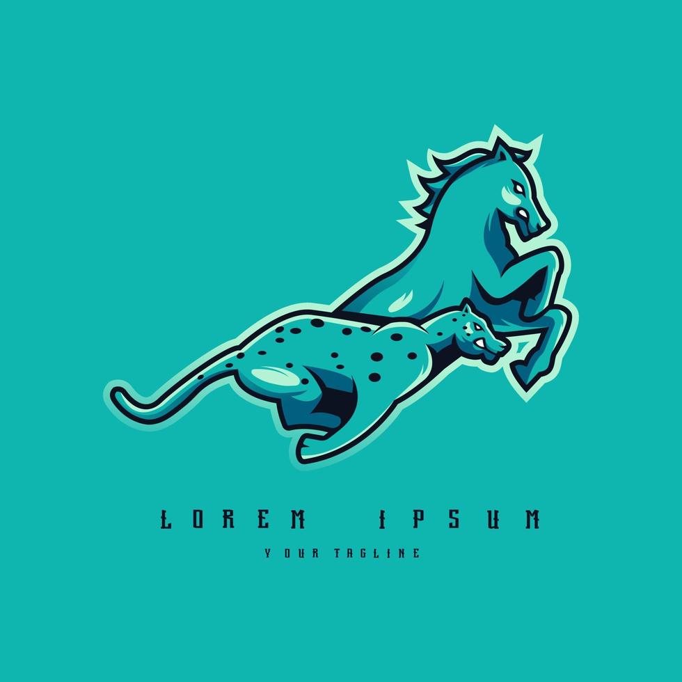Leopard and horse running, logo Design vector template Illustration