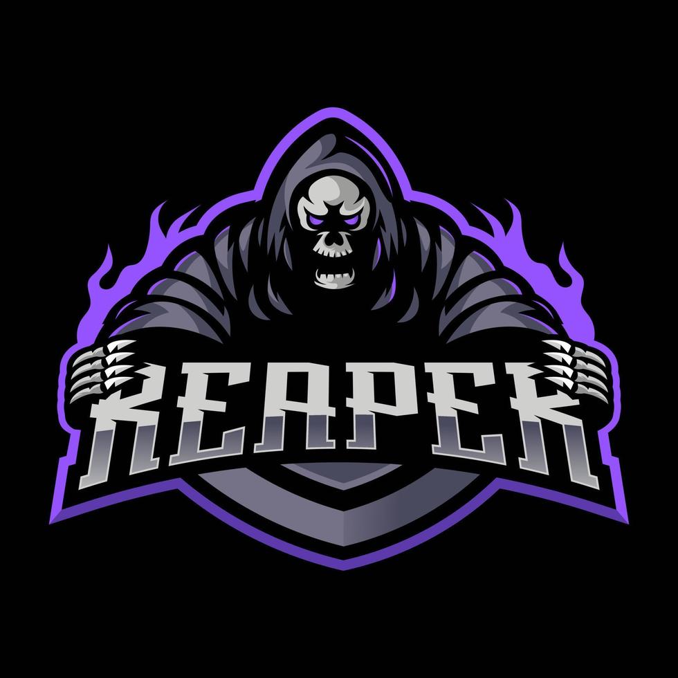 vector de diseño del logotipo de la mascota del e-sport de Grim Reaper con un estilo de concepto de ilustración moderno para la impresión de insignias, emblemas y camisetas