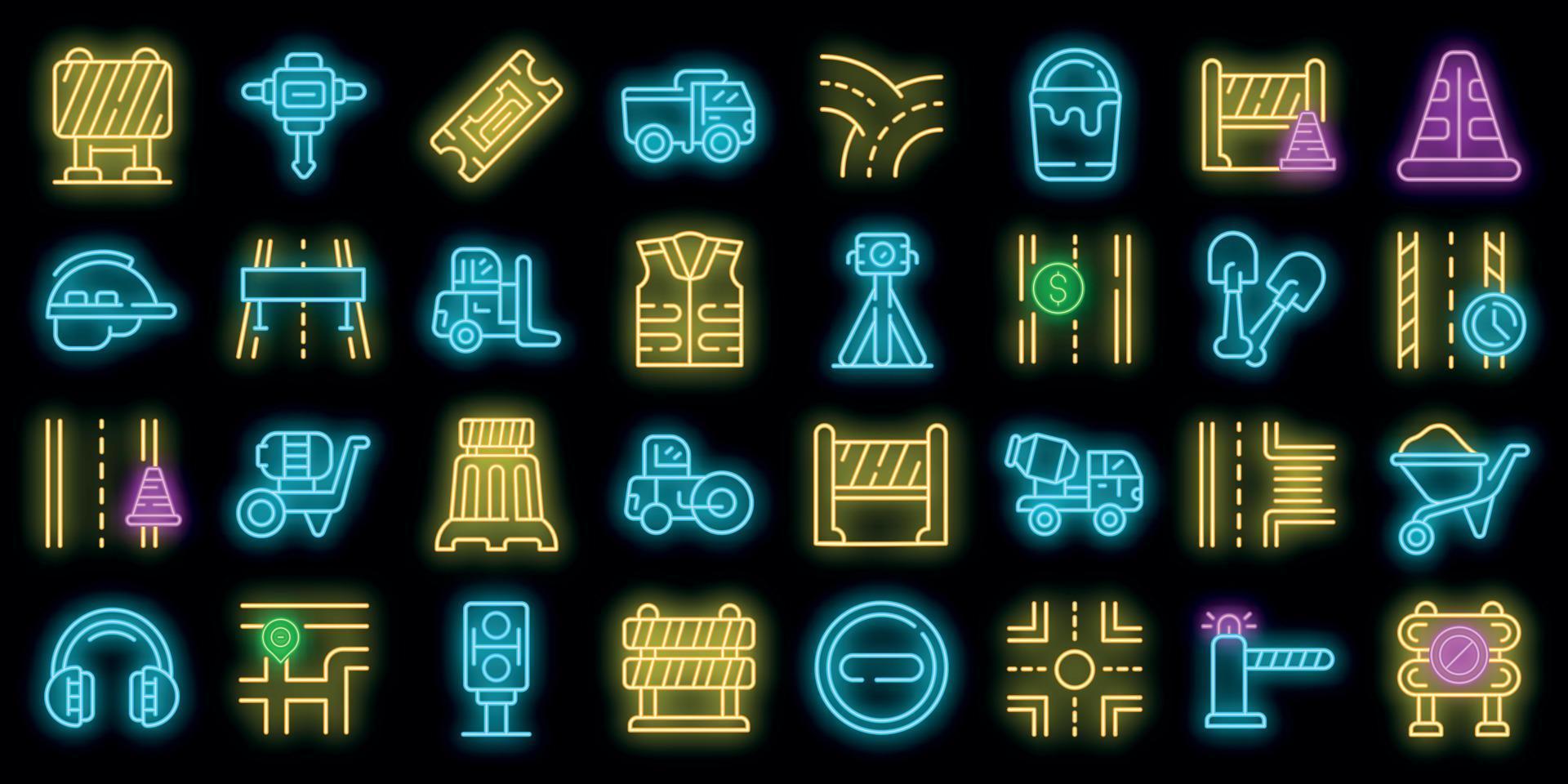 conjunto de iconos de construcción de carreteras neón vectorial vector