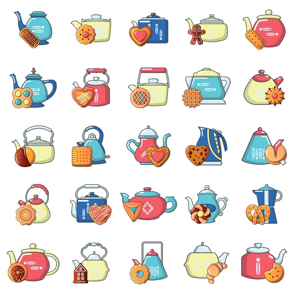Afternoon tea icons set, cartoon style vector
