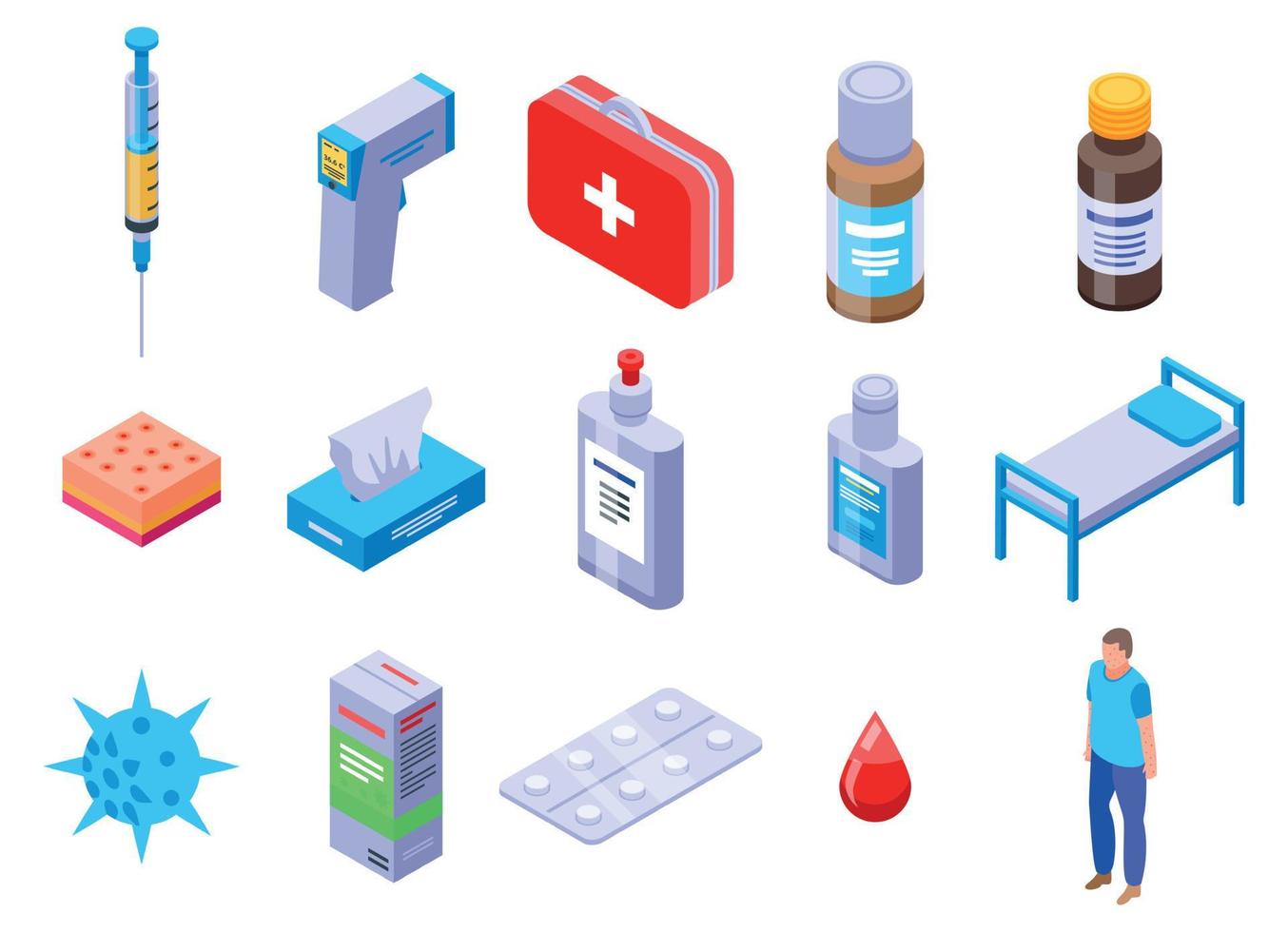 Chicken pox icons set, isometric style vector