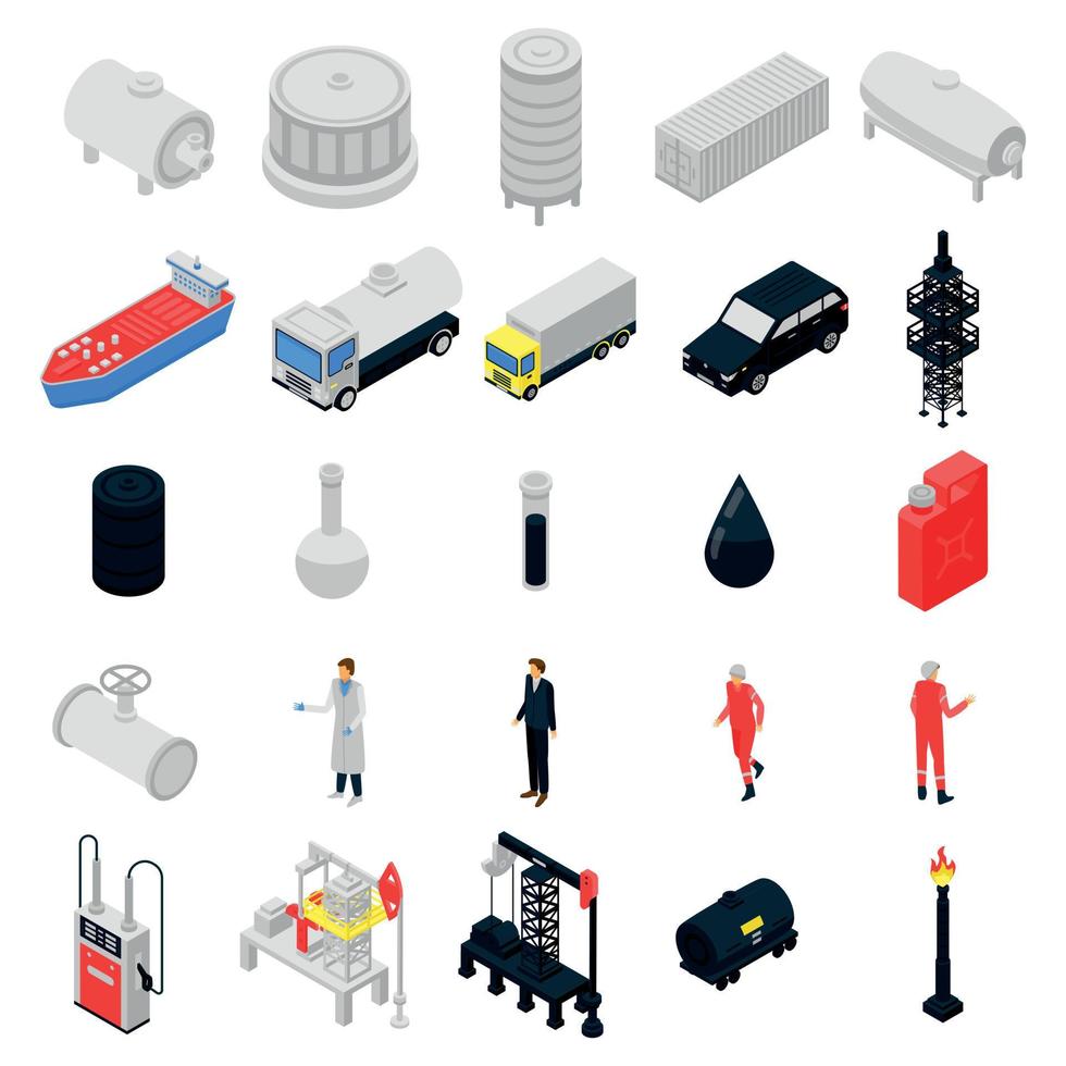 Derrick icons set, isometric style vector