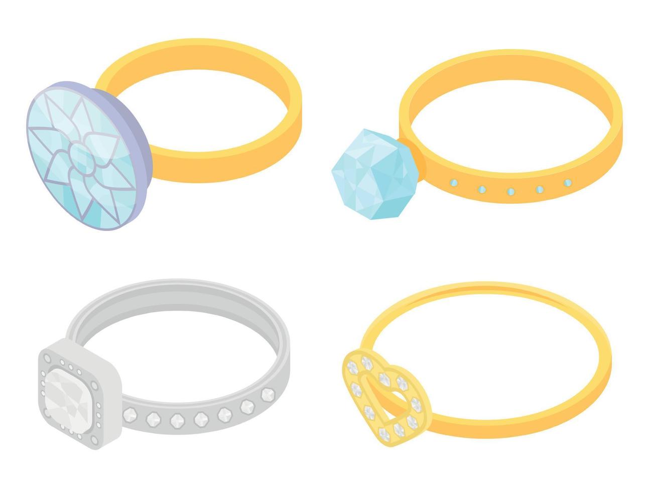 Diamond ring icons set, isometric style vector