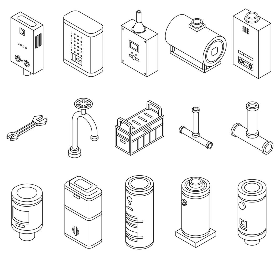 conjunto de iconos de caldera contorno vectorial vector