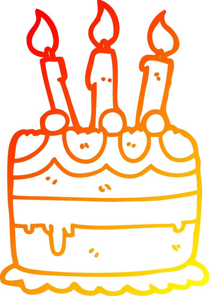 warm gradient line drawing cartoon birthday cake vector
