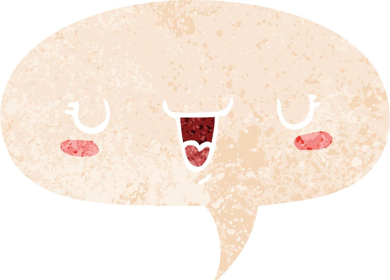 cute happy face cartoon and speech bubble in retro textured style vector