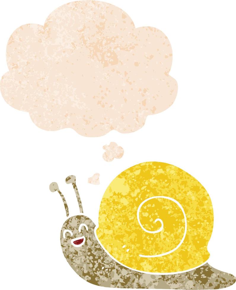 cartoon snail and thought bubble in retro textured style vector