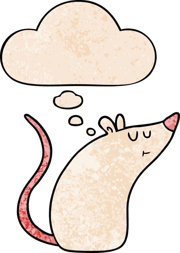 cartoon white mouse and thought bubble in grunge texture pattern style vector