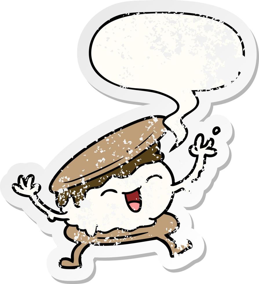 smore cartoon and speech bubble distressed sticker vector