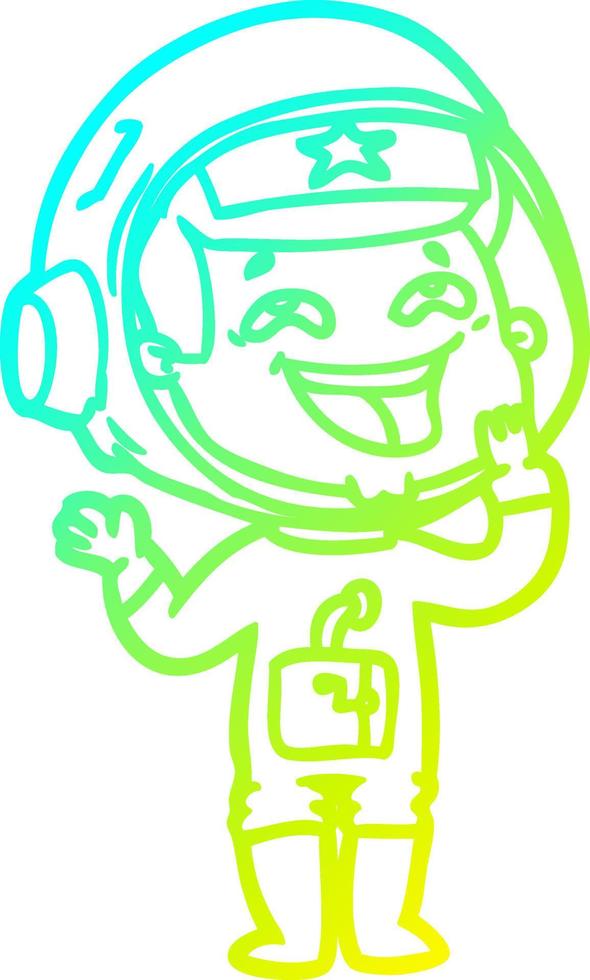 cold gradient line drawing cartoon laughing astronaut vector