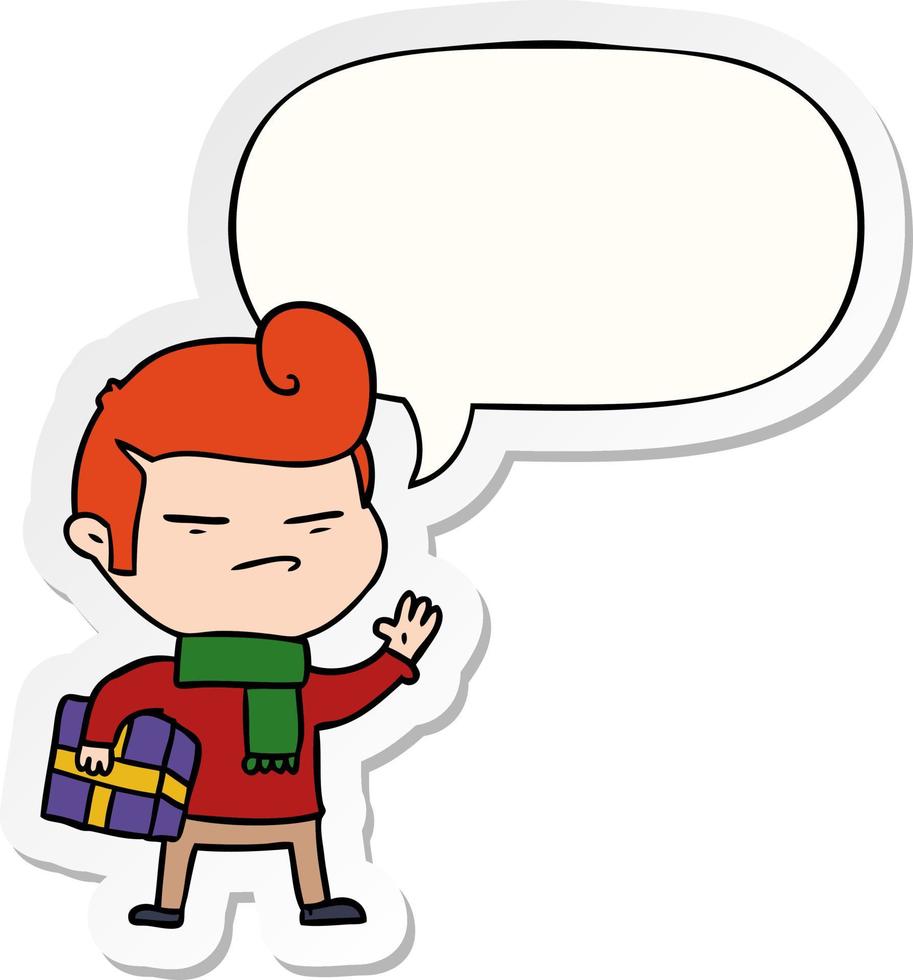 cartoon cool guy and fashion hair cut and speech bubble sticker vector