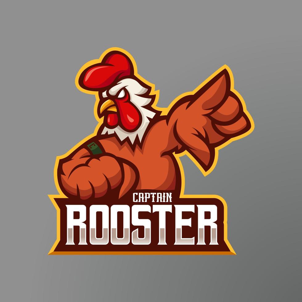 chicken rooster mascot logo design for fried chicken restaurant sports and gaming vector