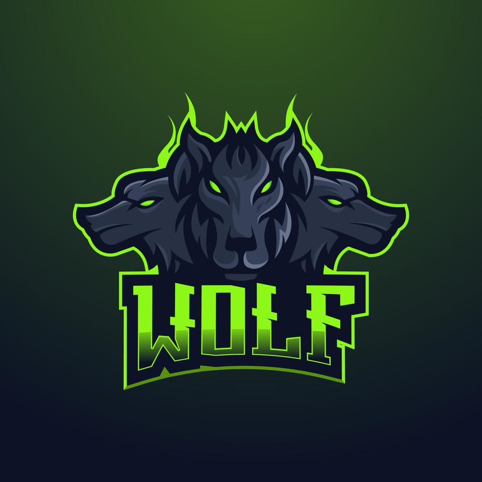 diseño del logo de la mascota lobo. tres lobos negros para jugar vector