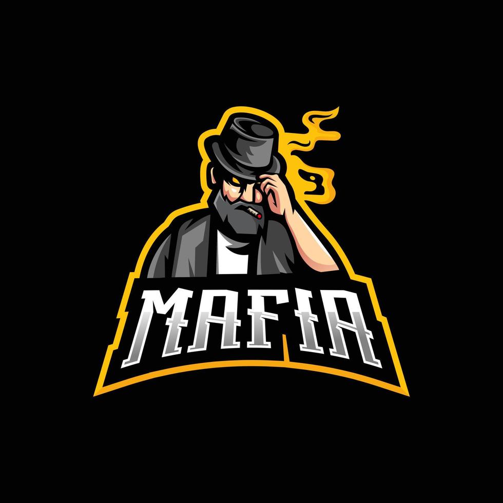 vector de diseño del logotipo de la mascota de la mafia con un estilo de concepto de ilustración moderno para la impresión de insignias, emblemas y camisetas. ilustración de un criminal con sombrero mientras fuma