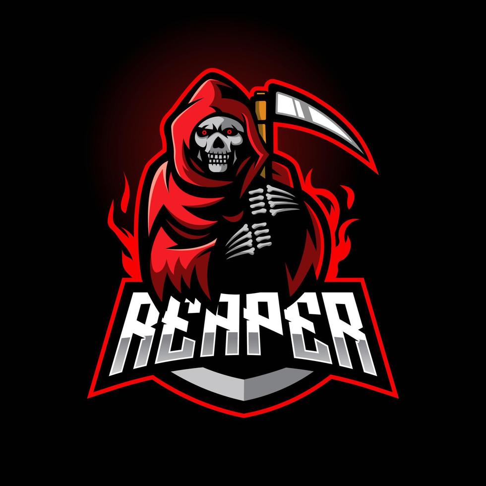 vector de diseño del logotipo de la mascota del e-sport de Grim Reaper con un estilo de concepto de ilustración moderno para la impresión de insignias, emblemas y camisetas