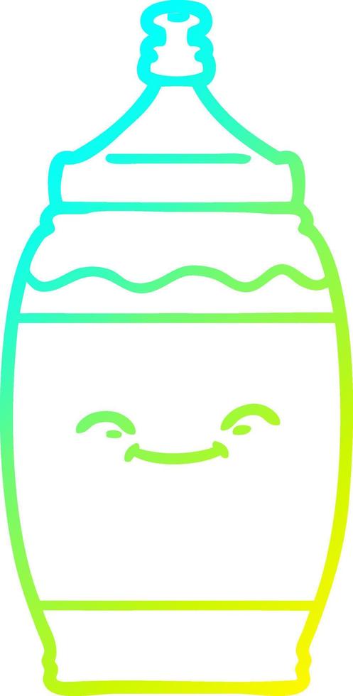 botella de agua feliz de dibujos animados de dibujo de línea de gradiente frío vector