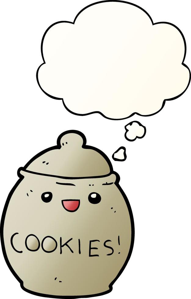 cute cartoon cookie jar and thought bubble in smooth gradient style vector