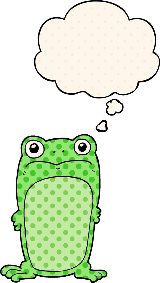 cartoon staring frog and thought bubble in comic book style vector